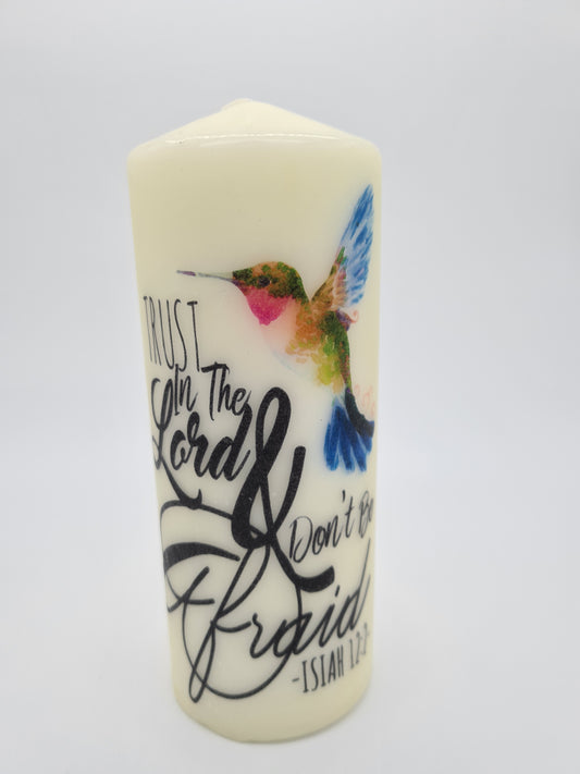 Decorative Pillar Candle || Bible Verse: Trust in the Lord || Unique Gift || Home Décor || Various Sizes Available