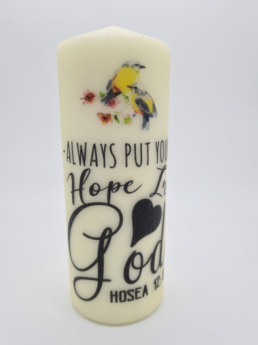 Decorative Pillar Candle || Bible Verse: Hope In God || Unique Gift || Home Décor || Various Sizes Available