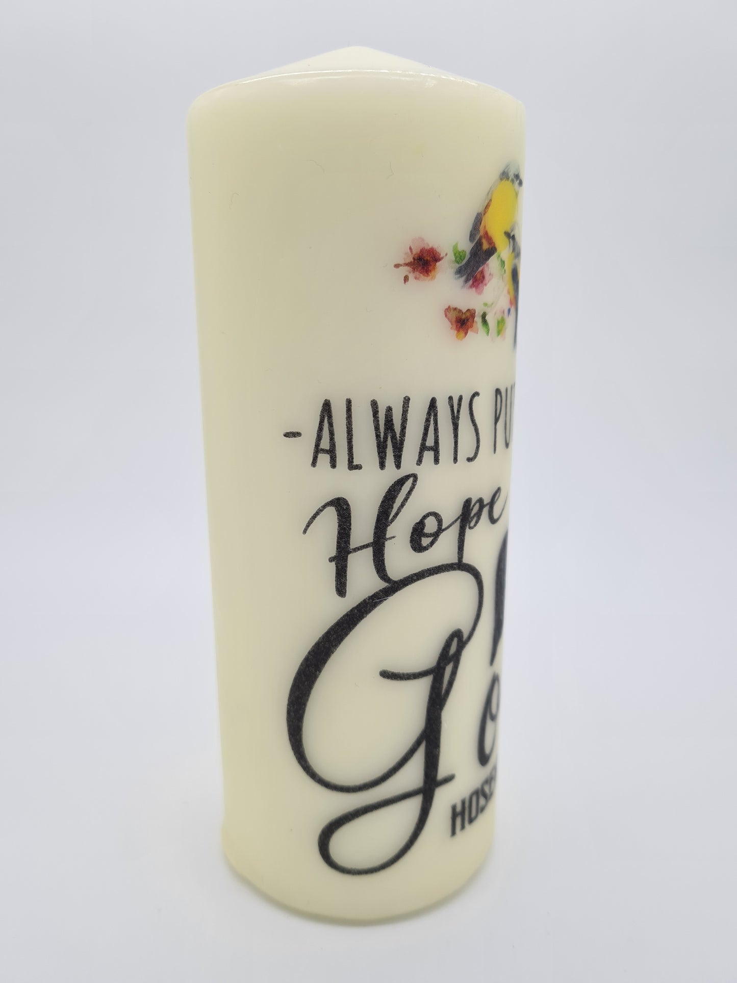 Decorative Pillar Candle || Bible Verse: Hope In God || Unique Gift || Home Décor || Various Sizes Available