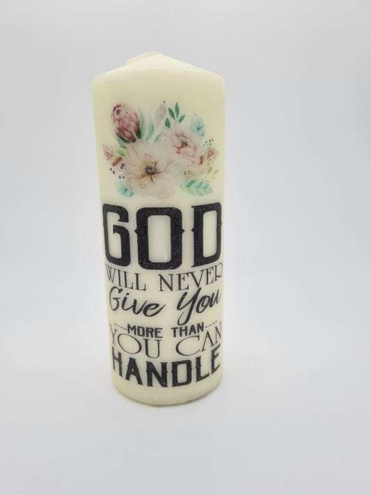 Decorative Pillar Candle || Bible Verse: God Handle || Unique Gift || Home Décor || Various Sizes Available